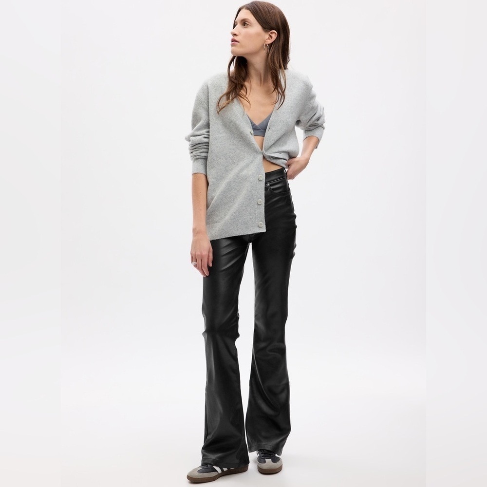 GAP Black High Rise Vegan Leather '70s Flare Pants NWT Rock Concert Party Pop